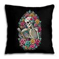 Book Lover Skeleton Reading With Dia De Los Muertos Flowers Pillowcase