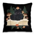 Cat On Open Book Mushrooms Ferns Dark Academia Pillowcase