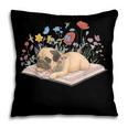 Color Floral Cute Pug Dog On Book Reading Bookworm Reader Pillowcase