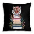 Cute Tiger With Book Floral Bookworm Librarian Book Lover Pillowcase