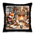 Fox Reads By Fireplace In Cabin Rustic Book Cozy Cup Tea Pillowcase