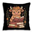 Highland Cow Reading Book Graphic Cow With Book Floral Pillowcase
