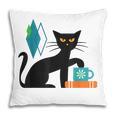 Cat Midcentury With Book And Coffee Atomic Age Mid Century Pillowcase