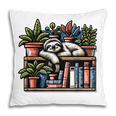 Cosy Sloth In Bookshelf With Plants Pillowcase