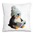 Cute Penguin Reading Book Faux-Crochet Print Pillowcase