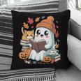 Cute Cozy Ghost Reading With Cat Book Lover Autumn Fall Pillowcase