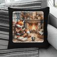 Fox Reads By Fireplace In Cabin Rustic Book Cozy Cup Tea Pillowcase