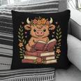 Highland Cow Reading Book Graphic Cow With Book Floral Pillowcase