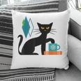Cat Midcentury With Book And Coffee Atomic Age Mid Century Pillowcase