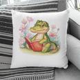 Crocodile Reading Book Watercolor Flowers Kids Pillowcase
