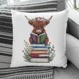 Cute Highland Cow With Book Floral Bookworm Librarian Book Pillowcase