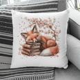 Fox And Book Lover Graphic For Women And Spring Pink Flower Pillowcase