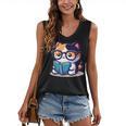 Adorable Book Lover Calico Cat With Reading Glasses Cute For Men Women Kids Women's V-Neck Tank Top
