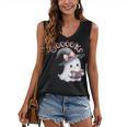 Boo Ghost Books Coquette Bow Halloween Women School Teacher Women's V-Neck Tank Top