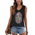 Book Lover Skeleton Reading With Dia De Los Muertos Flowers Women's V-Neck Tank Top