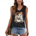 Cute Cozy Ghost Reading With Cat Book Lover Autumn Fall Women's V-Neck Tank Top Cute Cozy Ghost Reading With Cat Book Lover Autumn Fall Women's V-Neck Tank Top