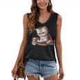 Cute Kitten Bookworm Adorable Cat With Glasses Reading Book Women's V-Neck Tank Top
