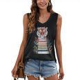 Cute Tiger With Book Floral Bookworm Librarian Book Lover Women's V-Neck Tank Top