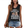 Easily Distracted By Goldens & Books Golden Retriever Dog Women's V-Neck Tank Top