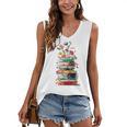 Book Stack With Flowers Reading Lover Bookish Women's V-Neck Tank Top