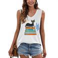 Cat And Books Retro Midcentury Mid Century Aesthetic Women's V-Neck Tank Top