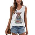 Cute Highland Cow With Book Floral Bookworm Librarian Book Women's V-Neck Tank Top Cute Highland Cow With Book Floral Bookworm Librarian Book Women's V-Neck Tank Top