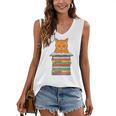 Cute Orange Tabby Cat Reading On Pile Of Books Women's V-Neck Tank Top Cute Orange Tabby Cat Reading On Pile Of Books Women's V-Neck Tank Top
