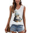 Cute Penguin Reading Book Faux-Crochet Print Women's V-Neck Tank Top