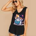 Adorable Book Lover Calico Cat With Reading Glasses Cute For Men Women Kids Women's V-Neck Tank Top