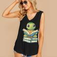 Adorable Turtle Reading Books Women's V-Neck Tank Top