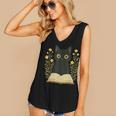Cat Reading Book Flowers Women's V-Neck Tank Top