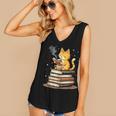 Cat Reading Books Women's V-Neck Tank Top