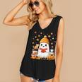 Cute Beanie Ghost Bookworm Cozy Book Reading Halloween Women's V-Neck Tank Top