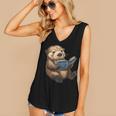 Cute Book Sea Otter Women's V-Neck Tank Top