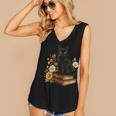 Cute Cat Book Flowers Women's V-Neck Tank Top Cute Cat Book Flowers Women's V-Neck Tank Top
