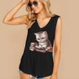 Cute Kitten Bookworm Adorable Cat With Glasses Reading Book Women's V-Neck Tank Top