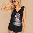 Cute Tiger With Book Floral Bookworm Librarian Book Lover Women's V-Neck Tank Top