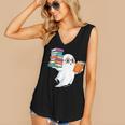 Ghost Reading Books Halloween Library Women's V-Neck Tank Top
