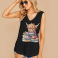 Highland Cow Reading Book Librarian Library Women's V-Neck Tank Top Highland Cow Reading Book Librarian Library Women's V-Neck Tank Top