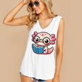 Adorable Book Lover Axolotl With Reading Glasses Cute Women's V-Neck Tank Top