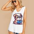Adorable Book Lover Bulldog With Reading Glasses Cute Raglan Baseball Tee Women's V-Neck Tank Top