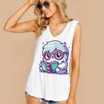 Adorable Book Lover Yeti With Reading Glasses Cute Women's V-Neck Tank Top