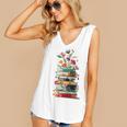 Book Stack With Flowers Reading Lover Bookish Women's V-Neck Tank Top