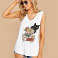 Cat And Books Flowers Reading Club Cat Lover Bookworm Women's V-Neck Tank Top
