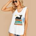 Cat And Books Retro Midcentury Mid Century Aesthetic Women's V-Neck Tank Top