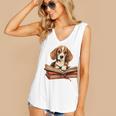 Cute Dog Beagle Reading Book Women's V-Neck Tank Top Cute Dog Beagle Reading Book Women's V-Neck Tank Top