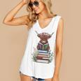 Cute Highland Cow With Book Floral Bookworm Librarian Book Women's V-Neck Tank Top Cute Highland Cow With Book Floral Bookworm Librarian Book Women's V-Neck Tank Top