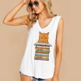 Cute Orange Tabby Cat Reading On Pile Of Books Women's V-Neck Tank Top Cute Orange Tabby Cat Reading On Pile Of Books Women's V-Neck Tank Top