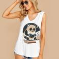 Cute Panda Reading Book Under Moon Bookworm Coffee Lover Women's V-Neck Tank Top