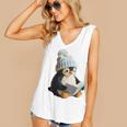 Cute Penguin Reading Book Faux-Crochet Print Women's V-Neck Tank Top